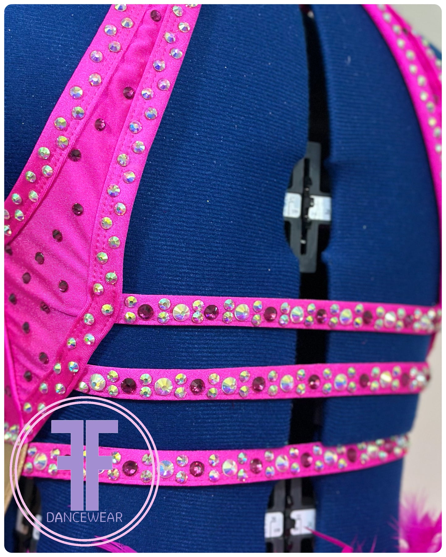 BESPOKE Cerise Pink Feather Bustle Stoned Modern / Tap Dance Costume (9/10 yrs)