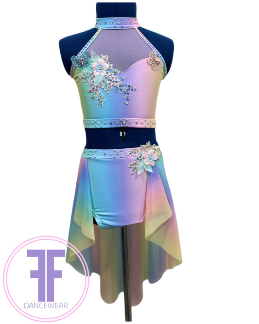 BESPOKE Pastel Rainbow Stoned Dance Costume for Lyrical / Contemporary (Age 7/8 yrs)