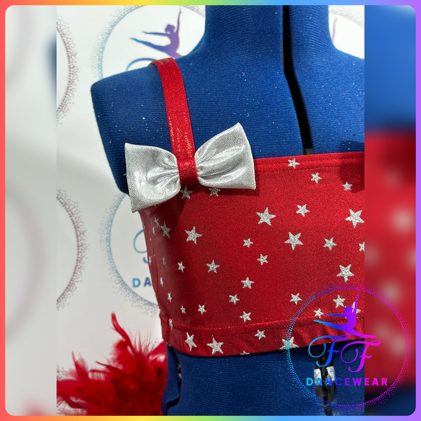 BESPOKE Red Metallic & Silver Glitter Star Modern / Tap / Jazz Dance Costume (Size 1 - 7/8 yrs)
