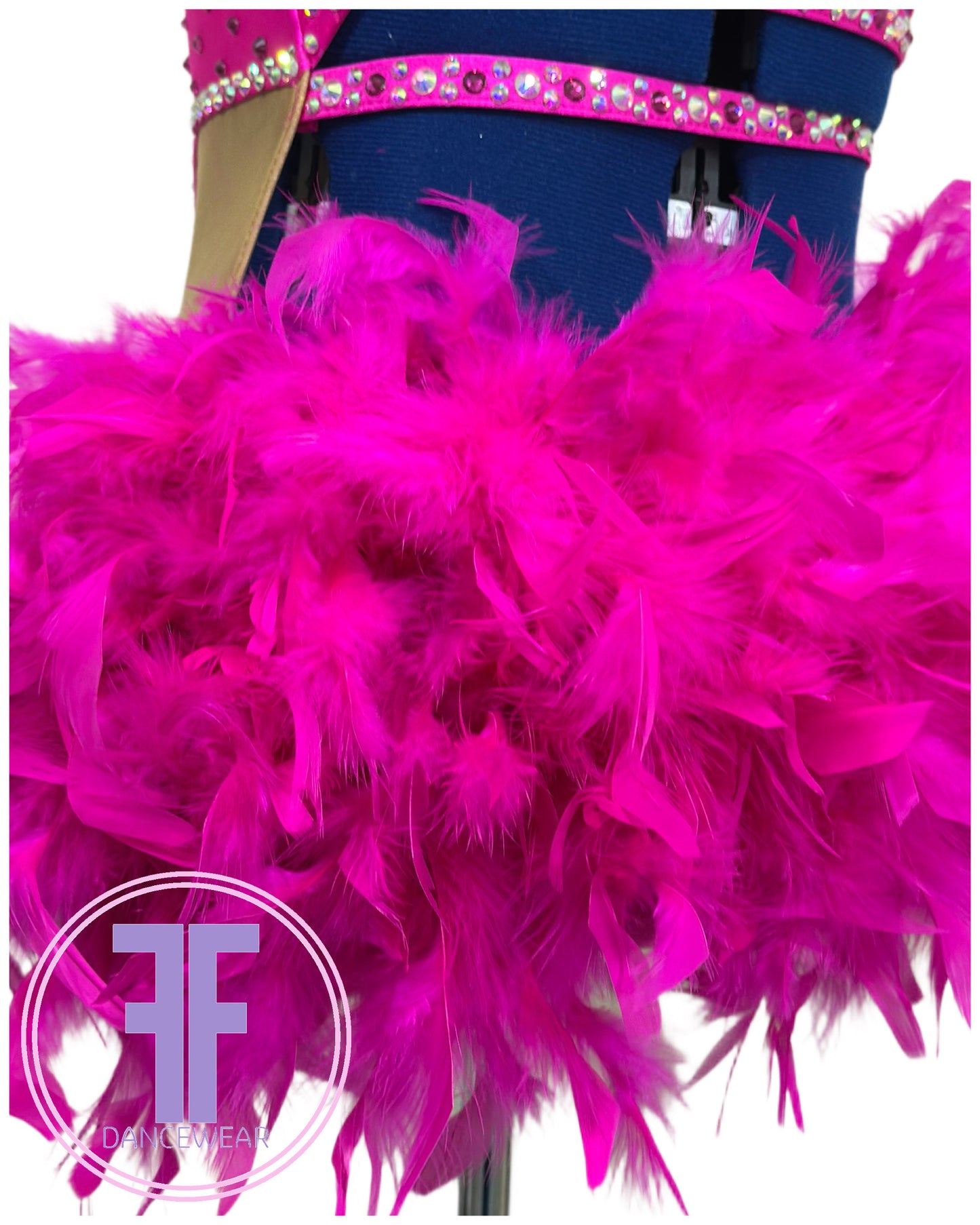 BESPOKE Cerise Pink Feather Bustle Stoned Modern / Tap Dance Costume (9/10 yrs)