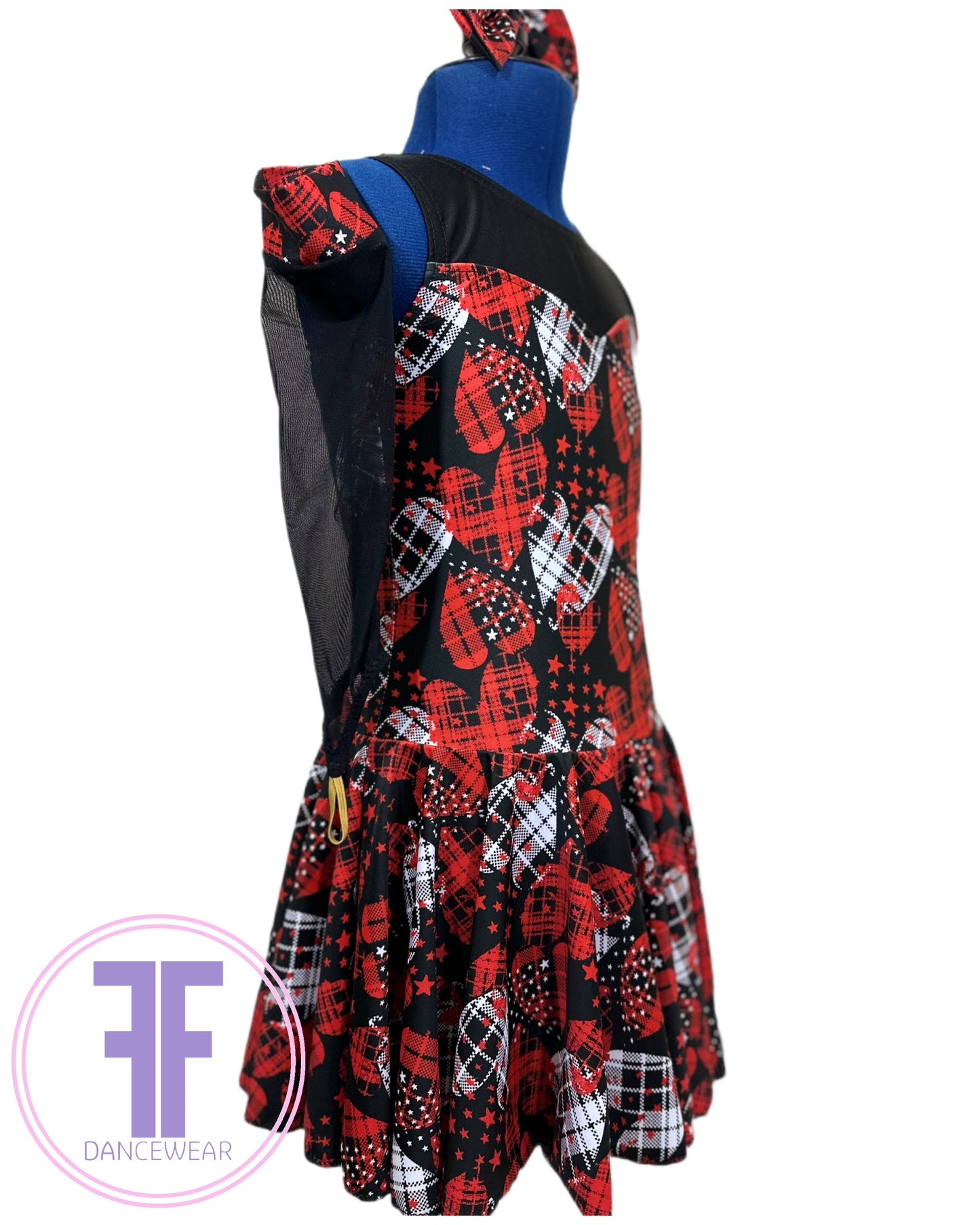 BESPOKE Tartan Red & Black Heart Modern / Tap Dance Costume (7/8 yrs)