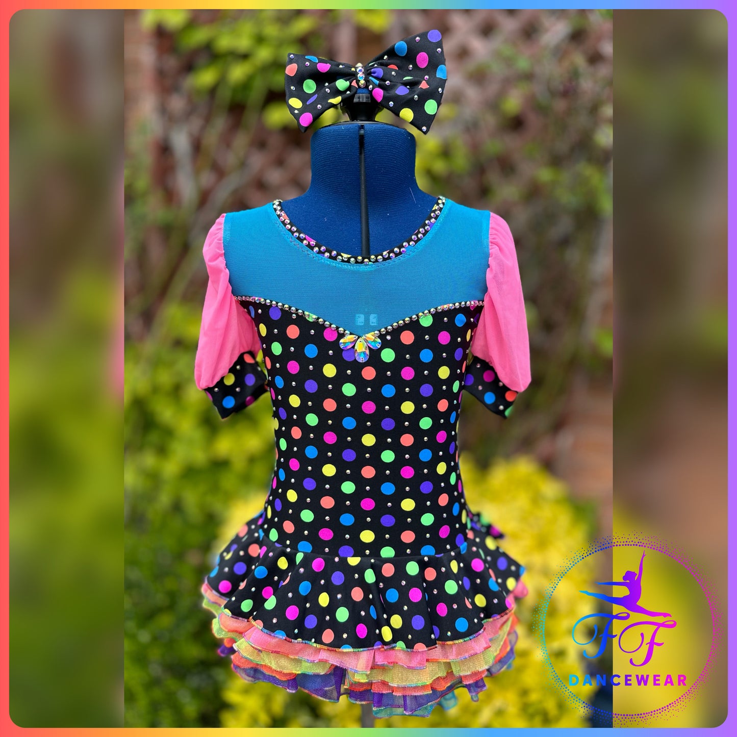 BESPOKE Neon Spots Stoned Modern / Tap / Jazz Dance Costume (Size 1 - 7/8 yrs)