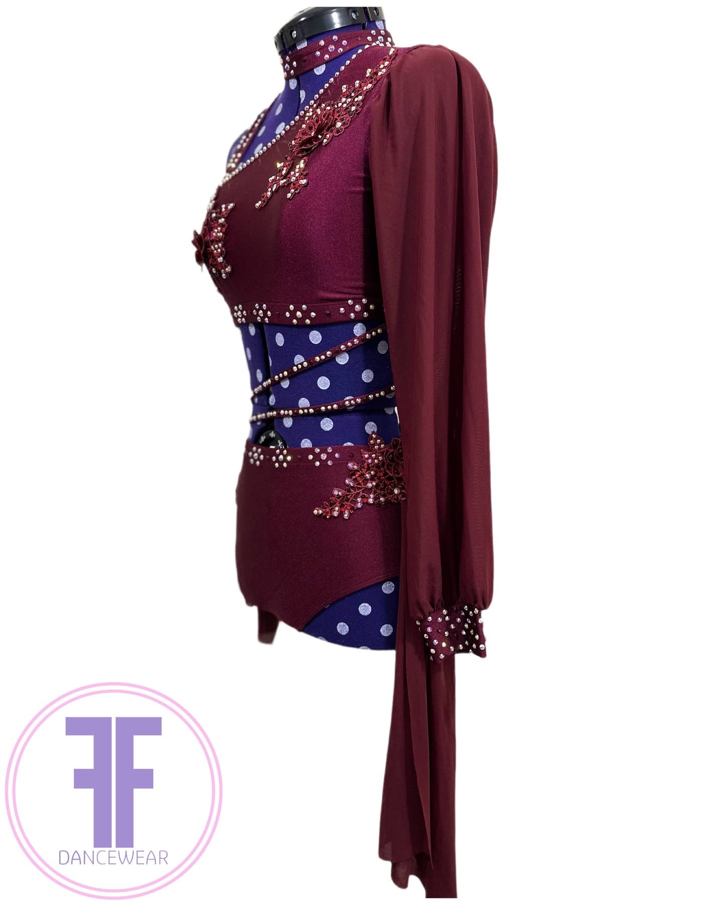 BESPOKE Burgundy Stoned Lyrical / Contemporary Dance Costume (Adult Small)