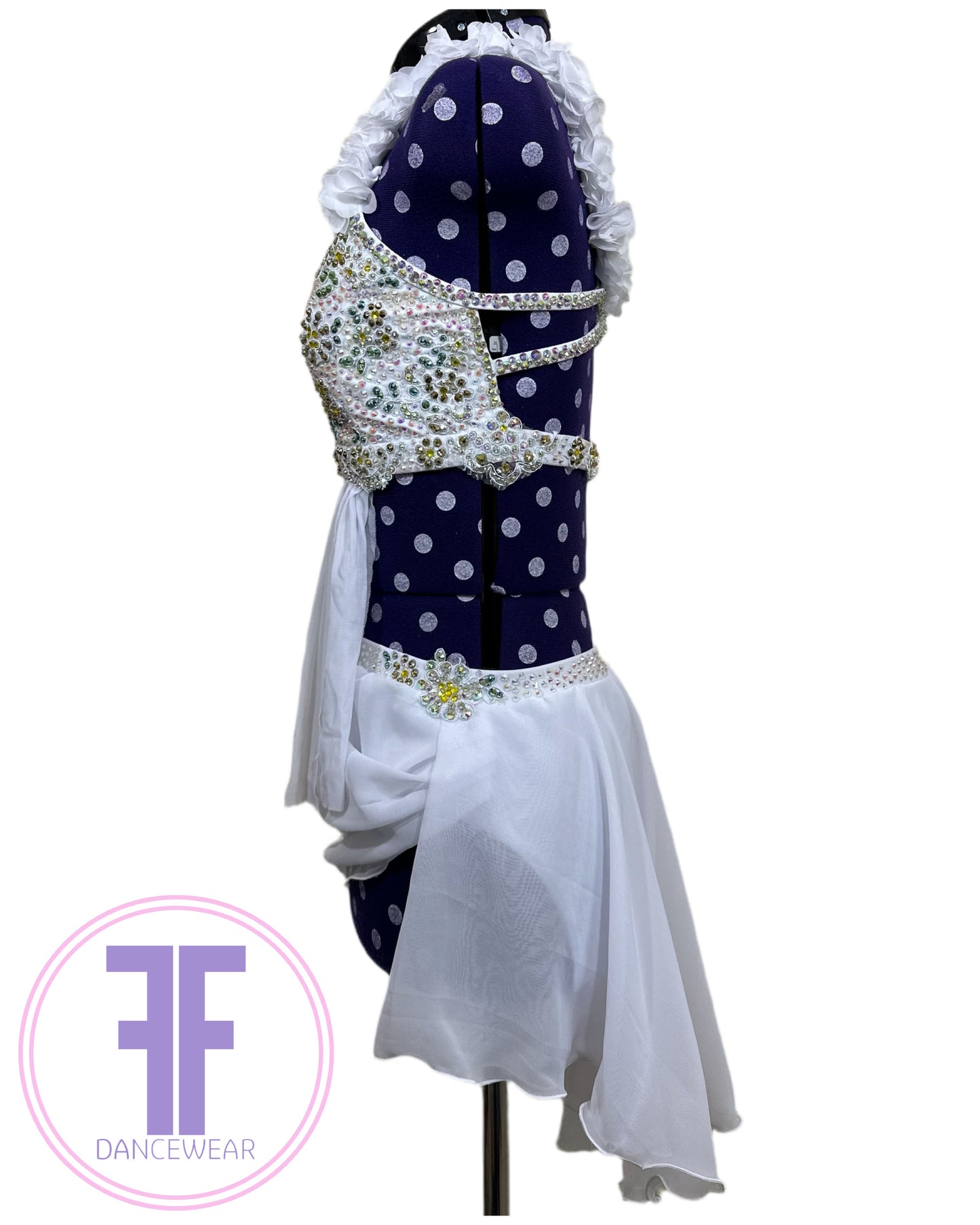 PRE-LOVED BESPOKE White Stoned Lyrical / Contemporary Dance Costume (Adult Extra Small)