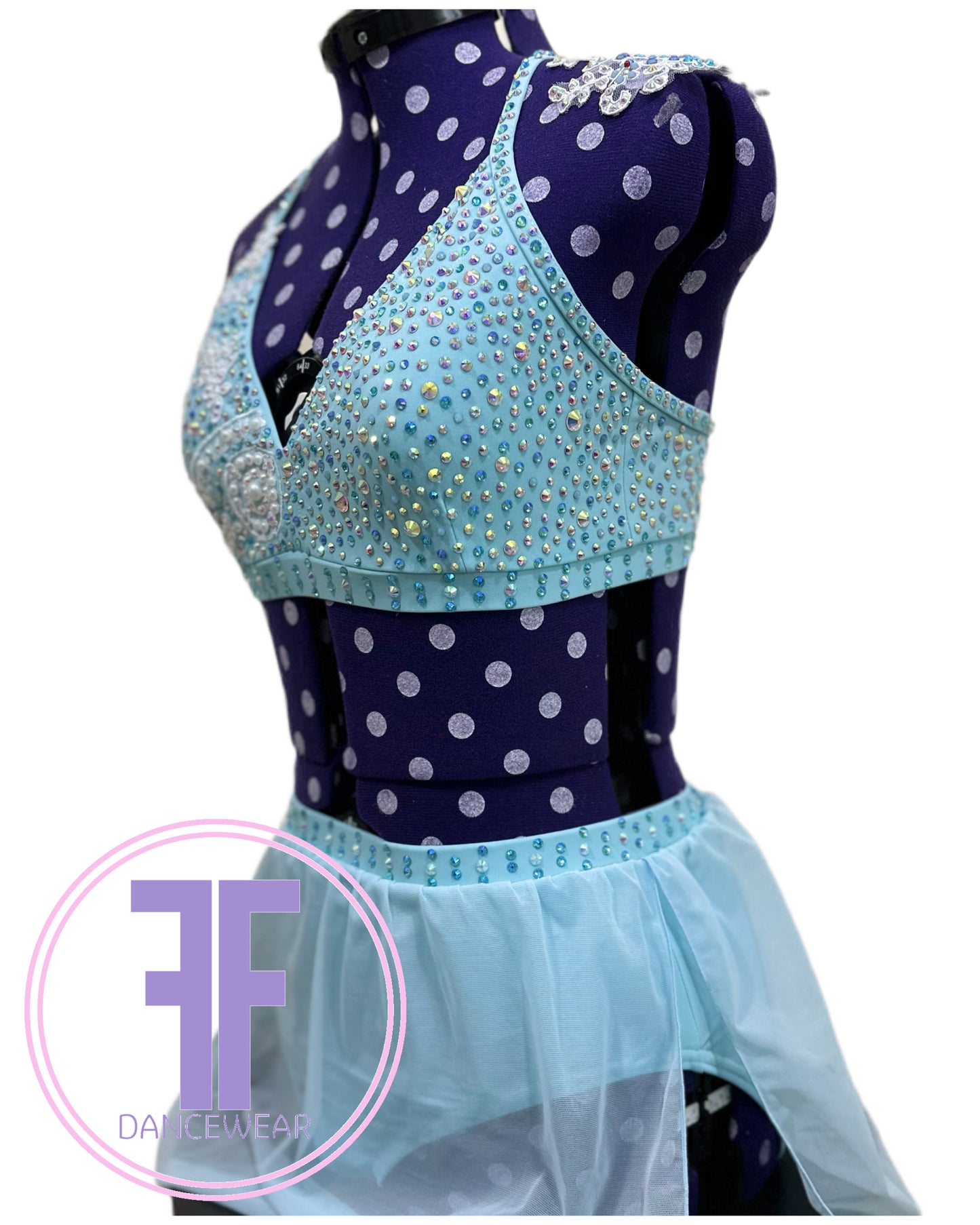 BESPOKE Baby Blue Stoned Lyrical / Contemporary Dance Costume (Adult Small)