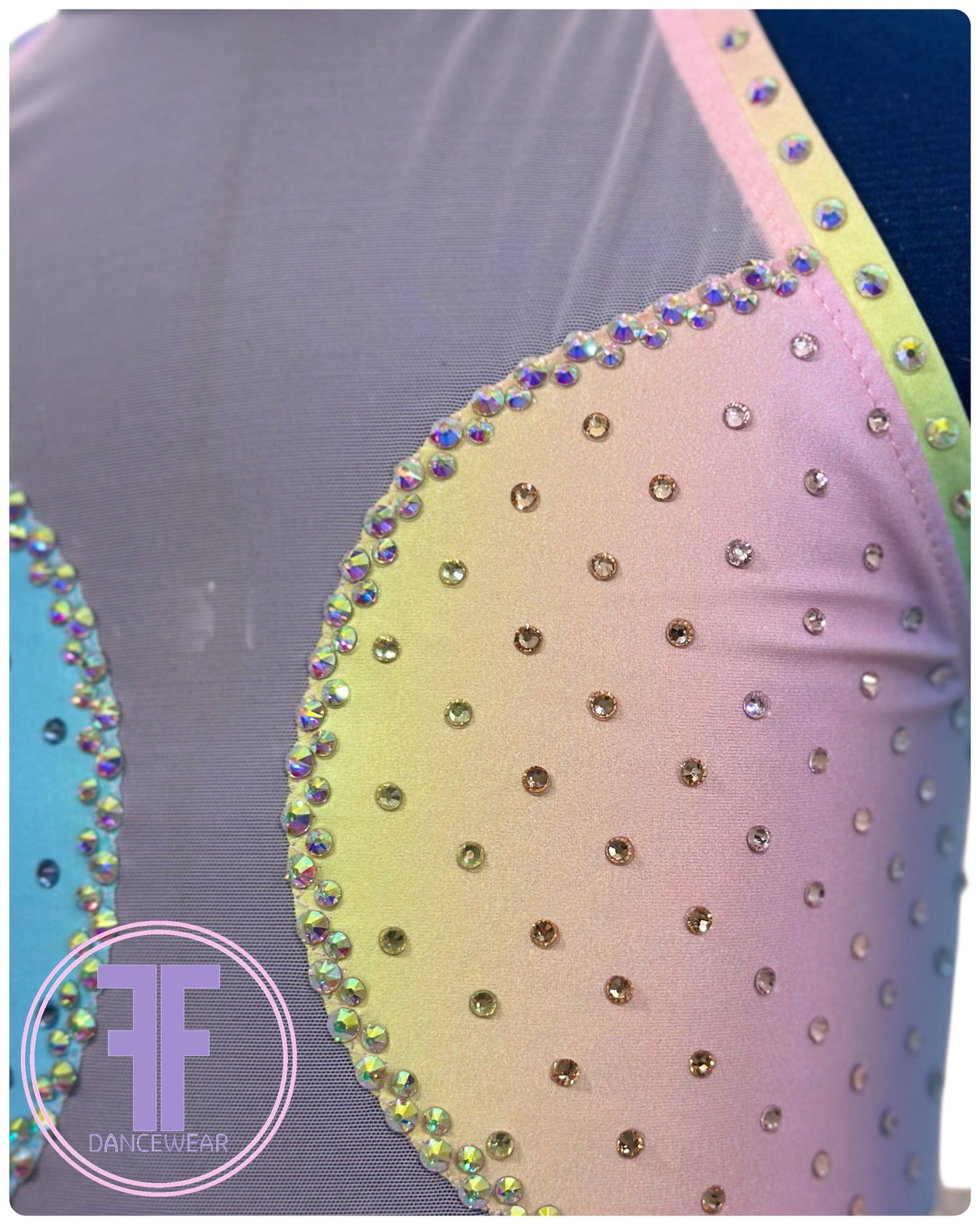 BESPOKE Pastel Rainbow Feather Bustle Stoned Modern / Tap Dance Costume (9/10 yrs)