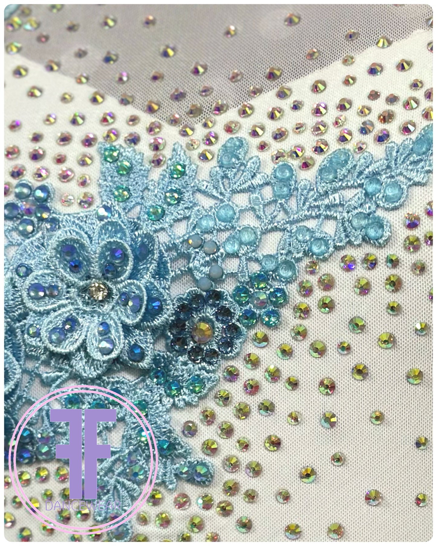 PRE-LOVED BESPOKE White & Blue Stoned Lyrical / Contemporary Dance Costume (Adult Small)