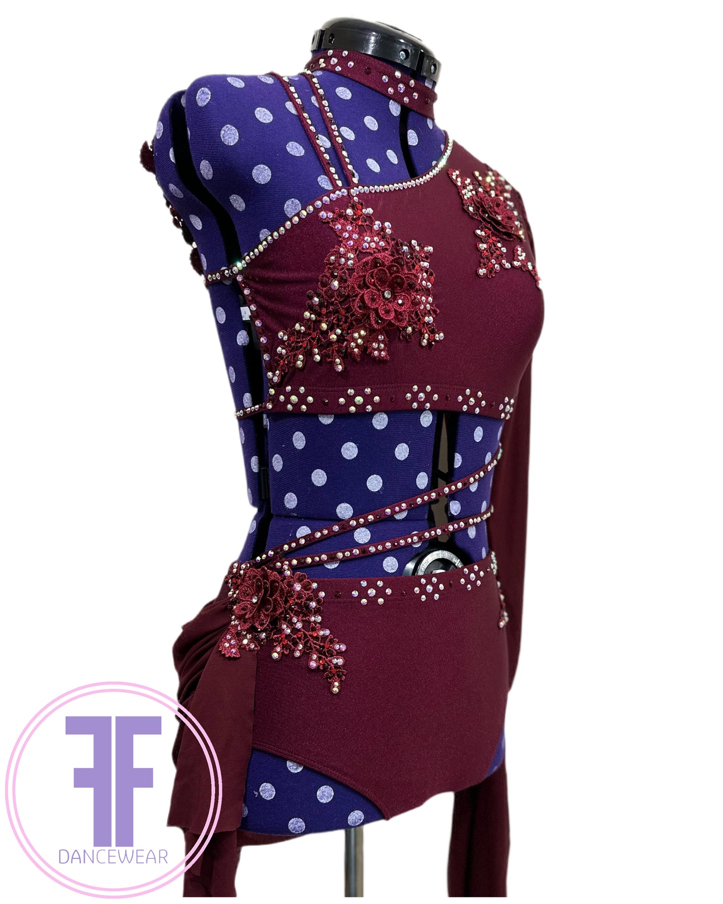 BESPOKE Burgundy Stoned Lyrical / Contemporary Dance Costume (Adult Small)