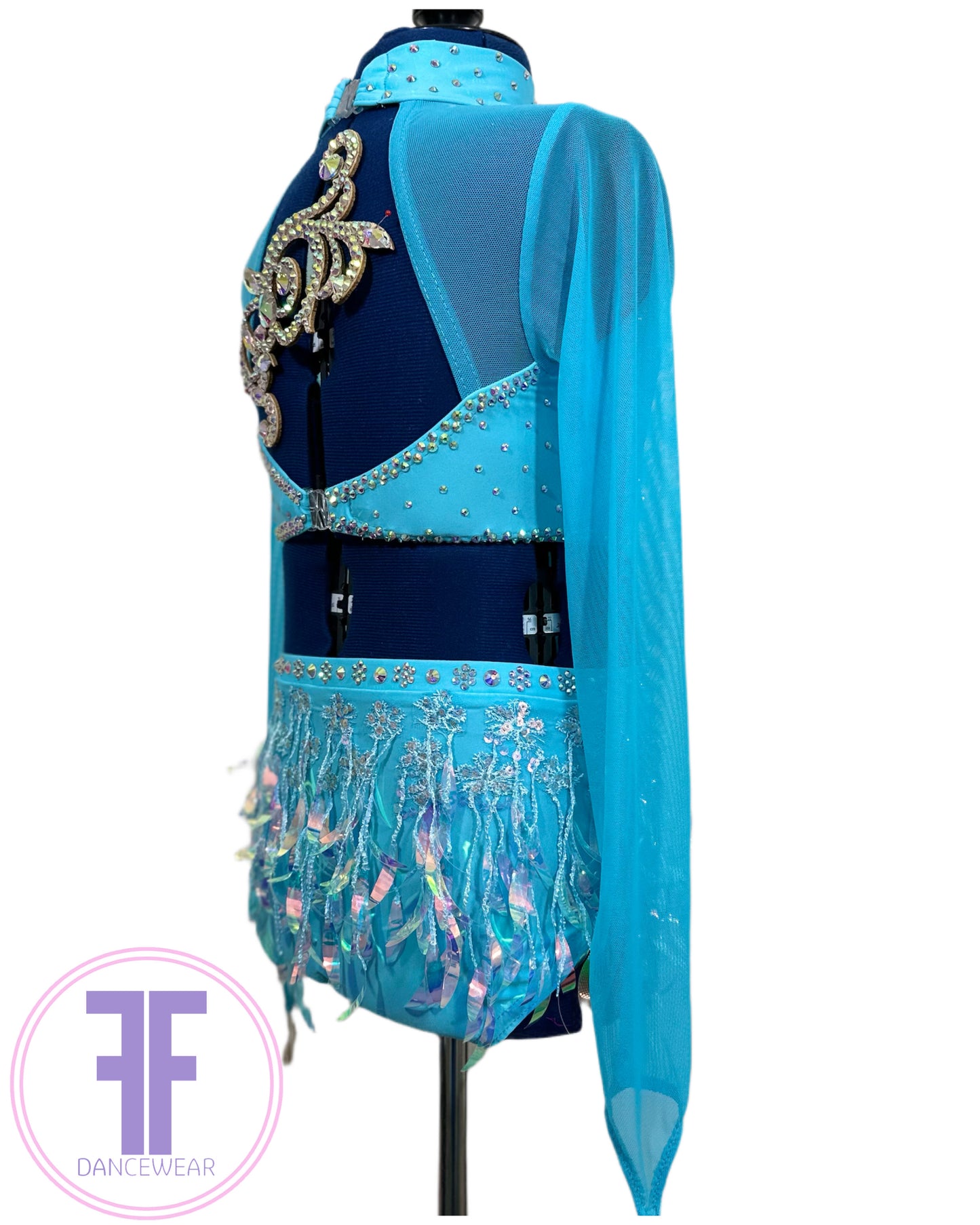 BESPOKE Light Turquoise Stoned Modern / Tap Dance Costume (9/10 yrs)