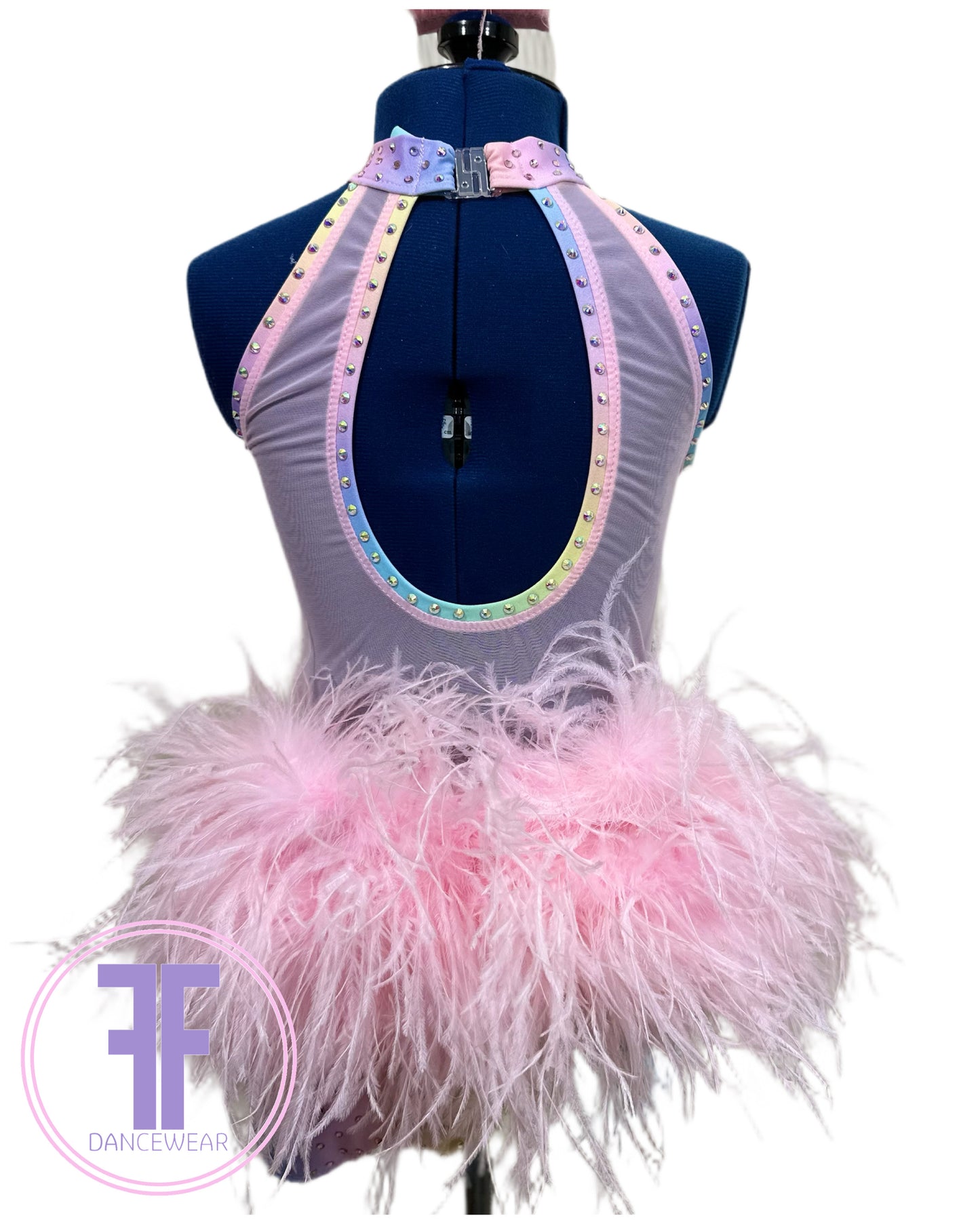 BESPOKE Pastel Rainbow Feather Bustle Stoned Modern / Tap Dance Costume (9/10 yrs)