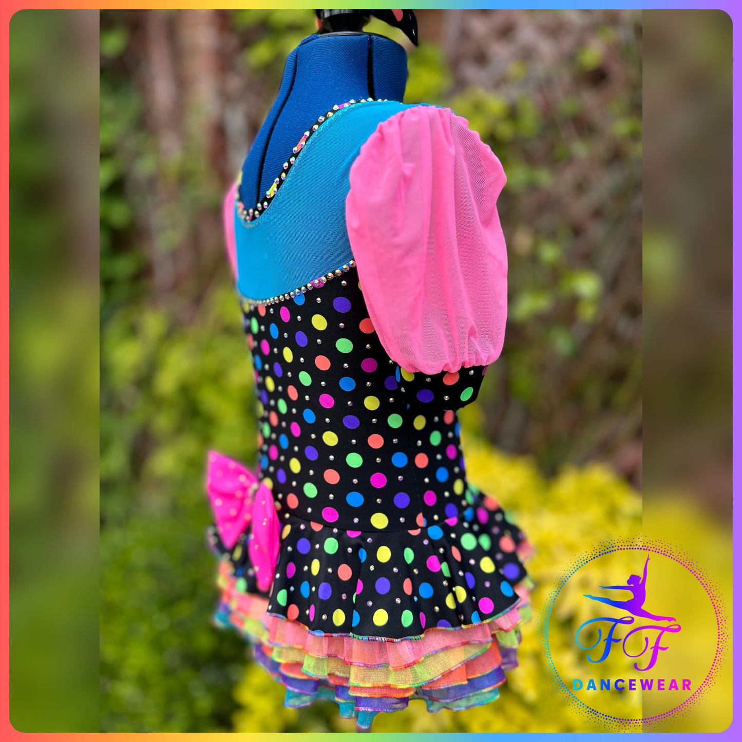 BESPOKE Neon Spots Stoned Modern / Tap / Jazz Dance Costume (Size 1 - 7/8 yrs)