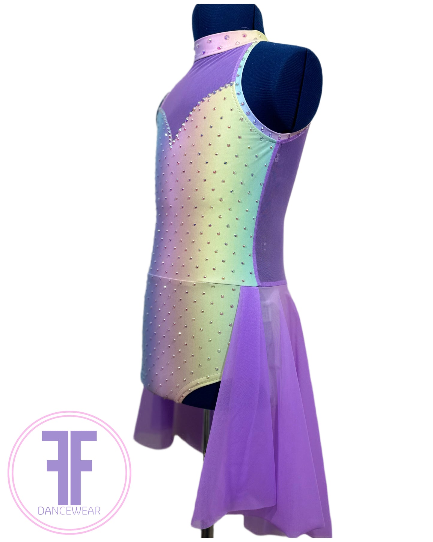 BESPOKE Pastel Rainbow & Violet Stoned Lyrical / Contemporary Dance Costume (7/8 yrs)