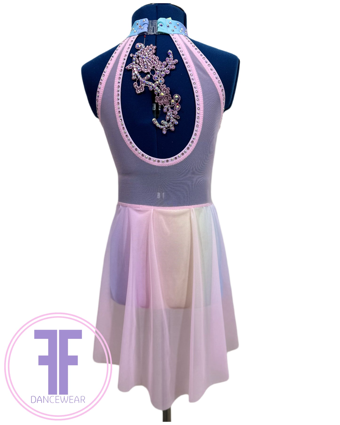 BESPOKE Pastel Rainbow & Pink Stoned Lyrical / Contemporary Dance Costume (7/8 yrs)