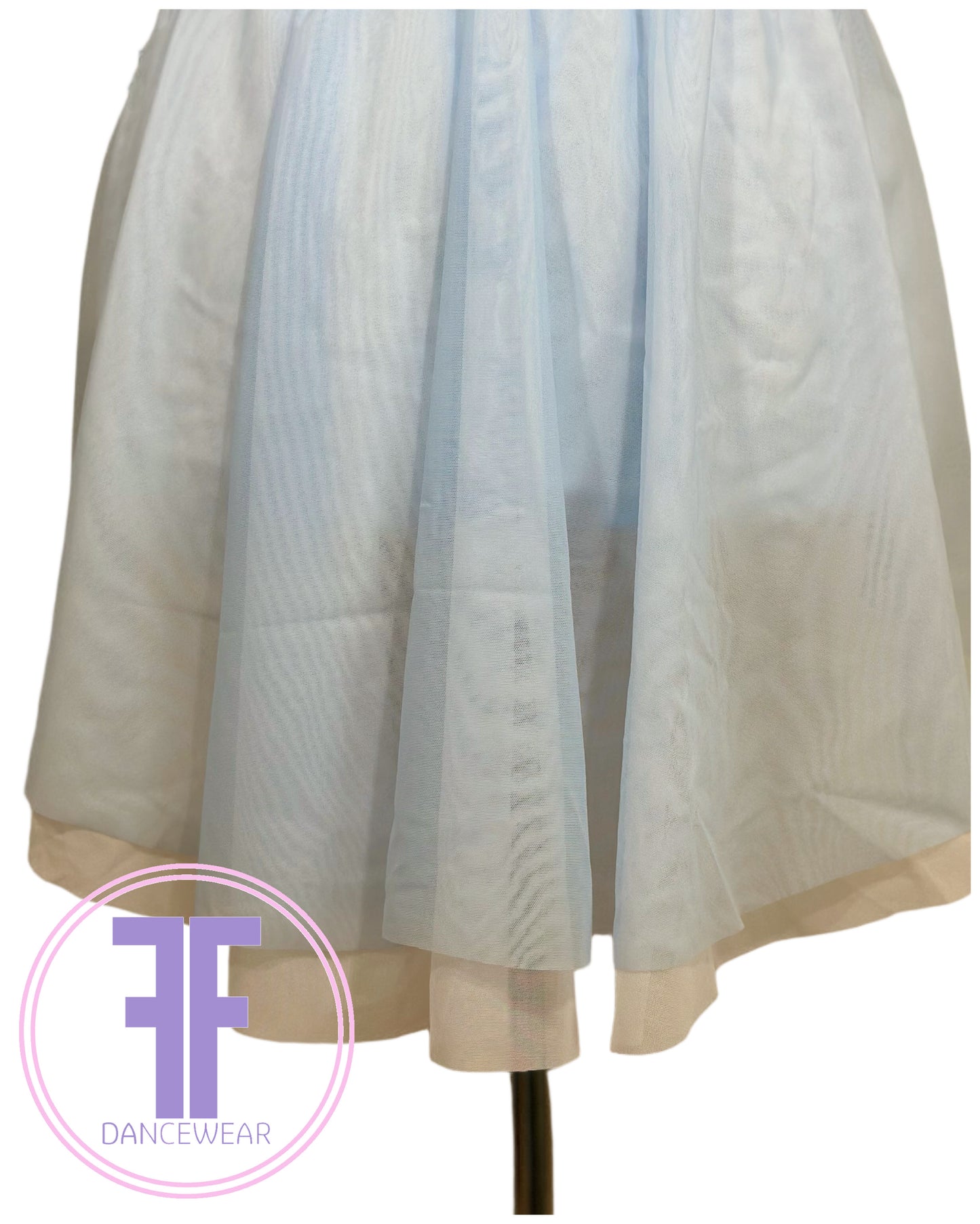 PRE-LOVED BESPOKE White & Blue Stoned Lyrical / Contemporary Dance Costume (Adult Small)