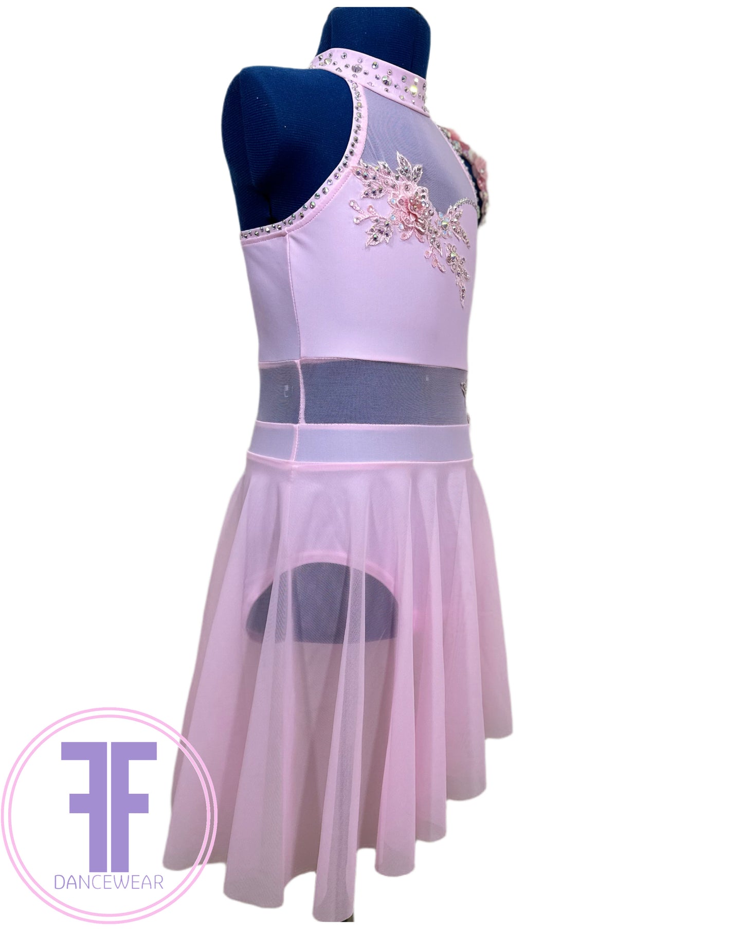 BESPOKE Pink Stoned Lyrical / Contemporary Dance Costume (7/8 yrs)