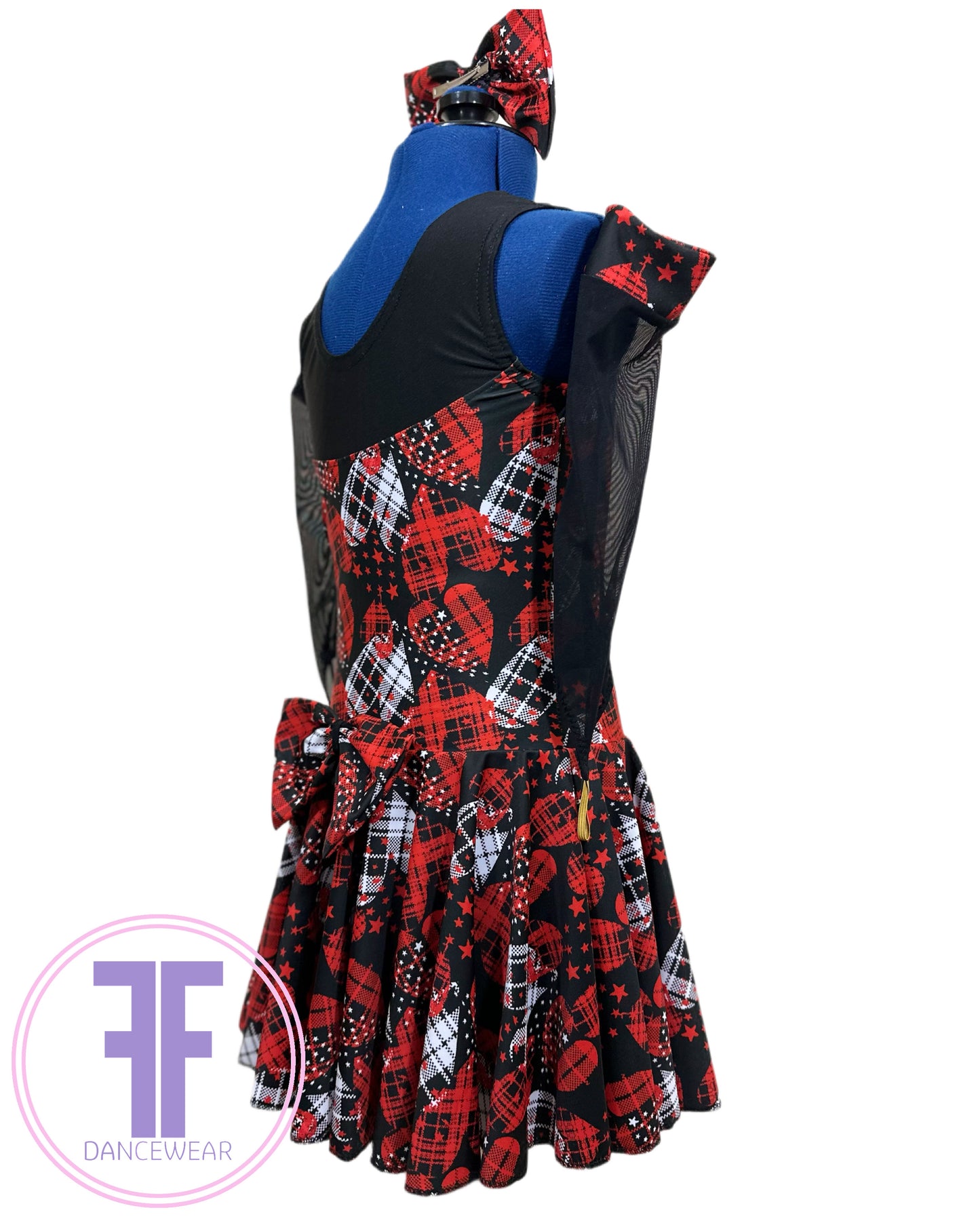 BESPOKE Tartan Red & Black Heart Modern / Tap Dance Costume (7/8 yrs)