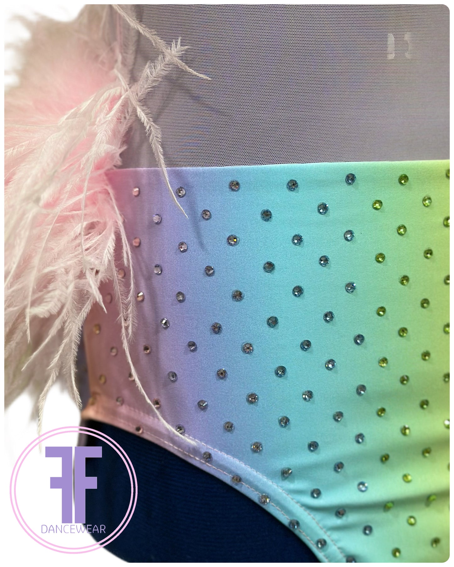 BESPOKE Pastel Rainbow Feather Bustle Stoned Modern / Tap Dance Costume (9/10 yrs)
