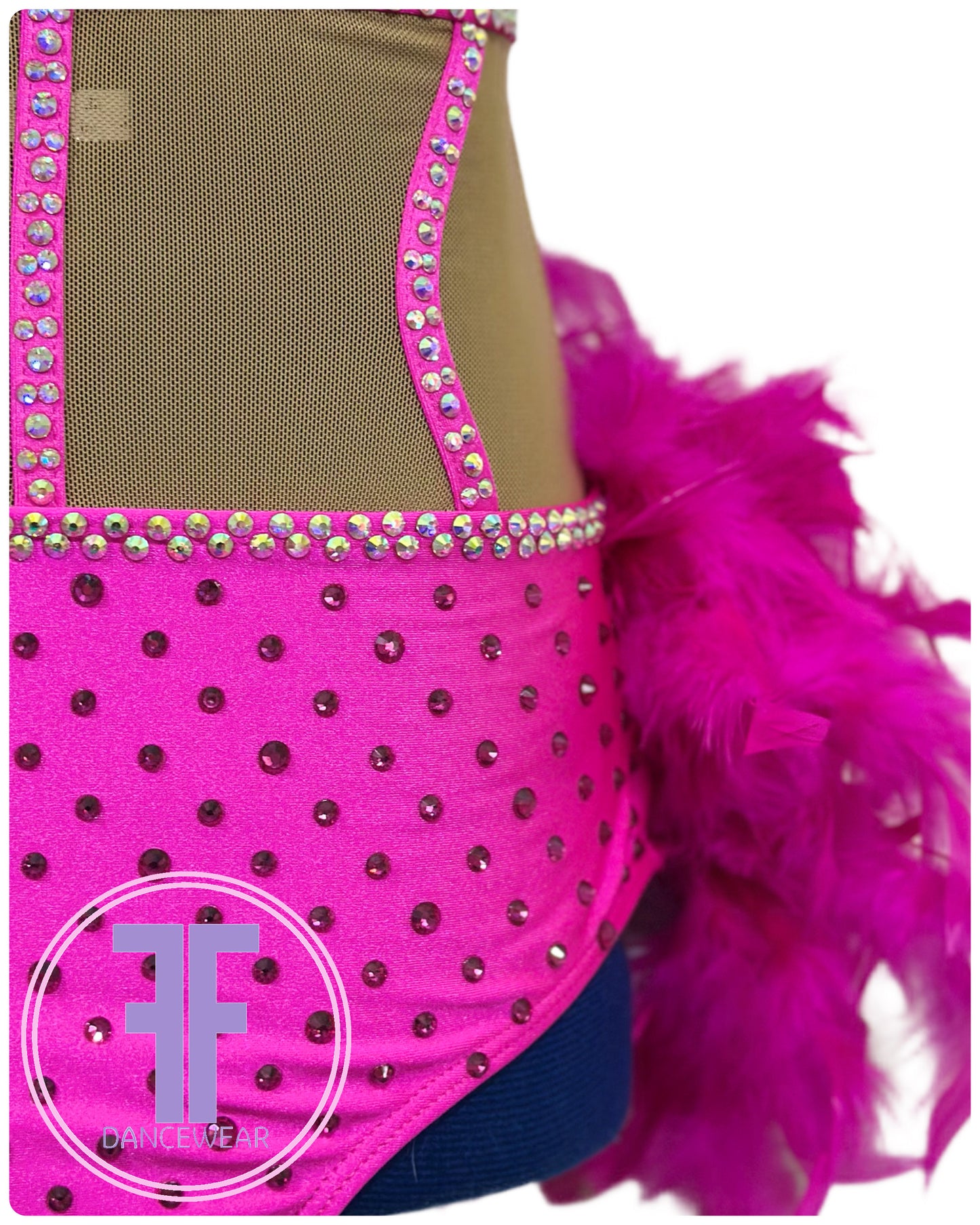 BESPOKE Cerise Pink Feather Bustle Stoned Modern / Tap Dance Costume (9/10 yrs)