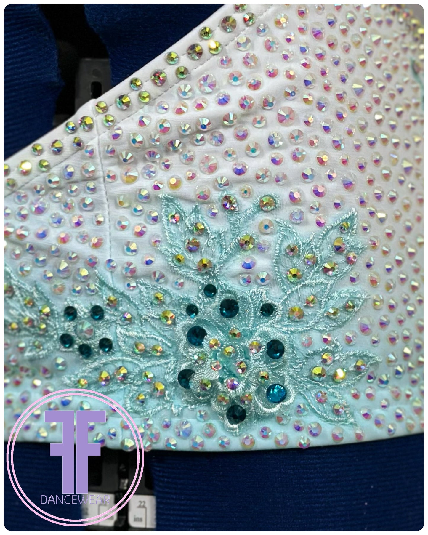 BESPOKE White & Teal Lyrical / Contemporary Dance Costume (9/10 yrs)
