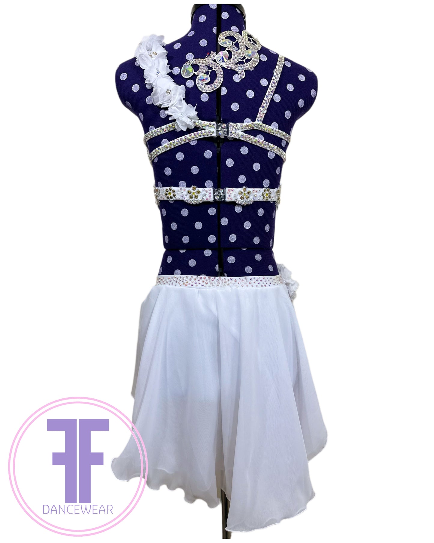 PRE-LOVED BESPOKE White Stoned Lyrical / Contemporary Dance Costume (Adult Extra Small)