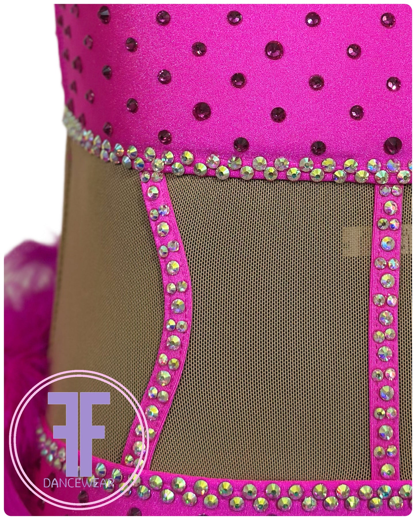 BESPOKE Cerise Pink Feather Bustle Stoned Modern / Tap Dance Costume (9/10 yrs)