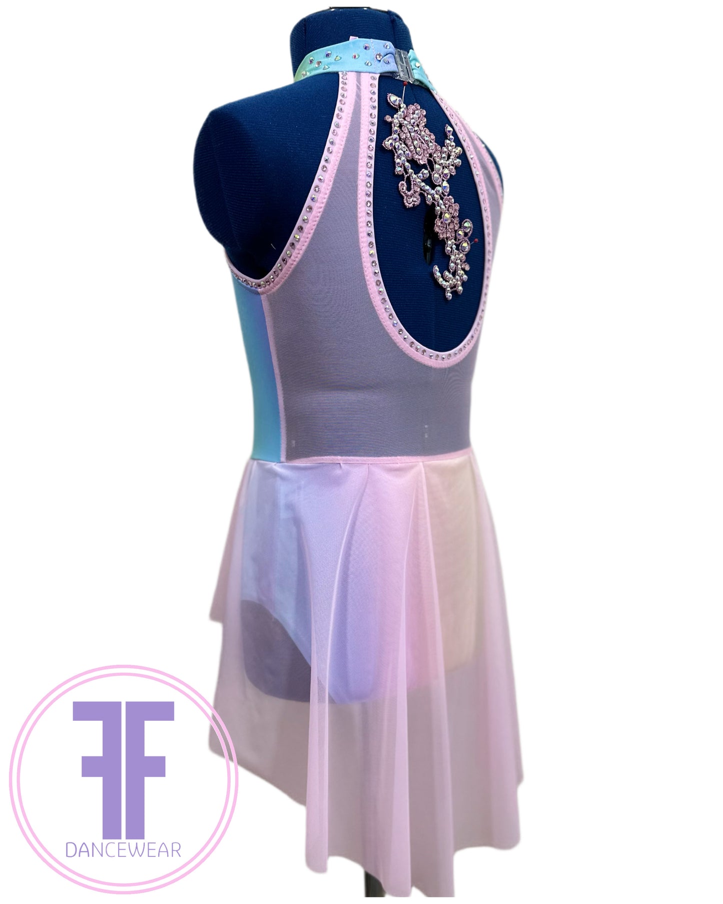 BESPOKE Pastel Rainbow & Pink Stoned Lyrical / Contemporary Dance Costume (7/8 yrs)