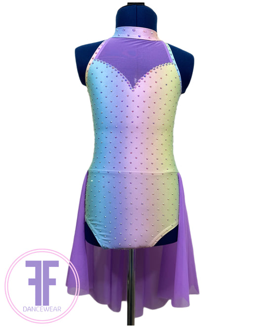 BESPOKE Pastel Rainbow & Violet Stoned Lyrical / Contemporary Dance Costume (7/8 yrs)