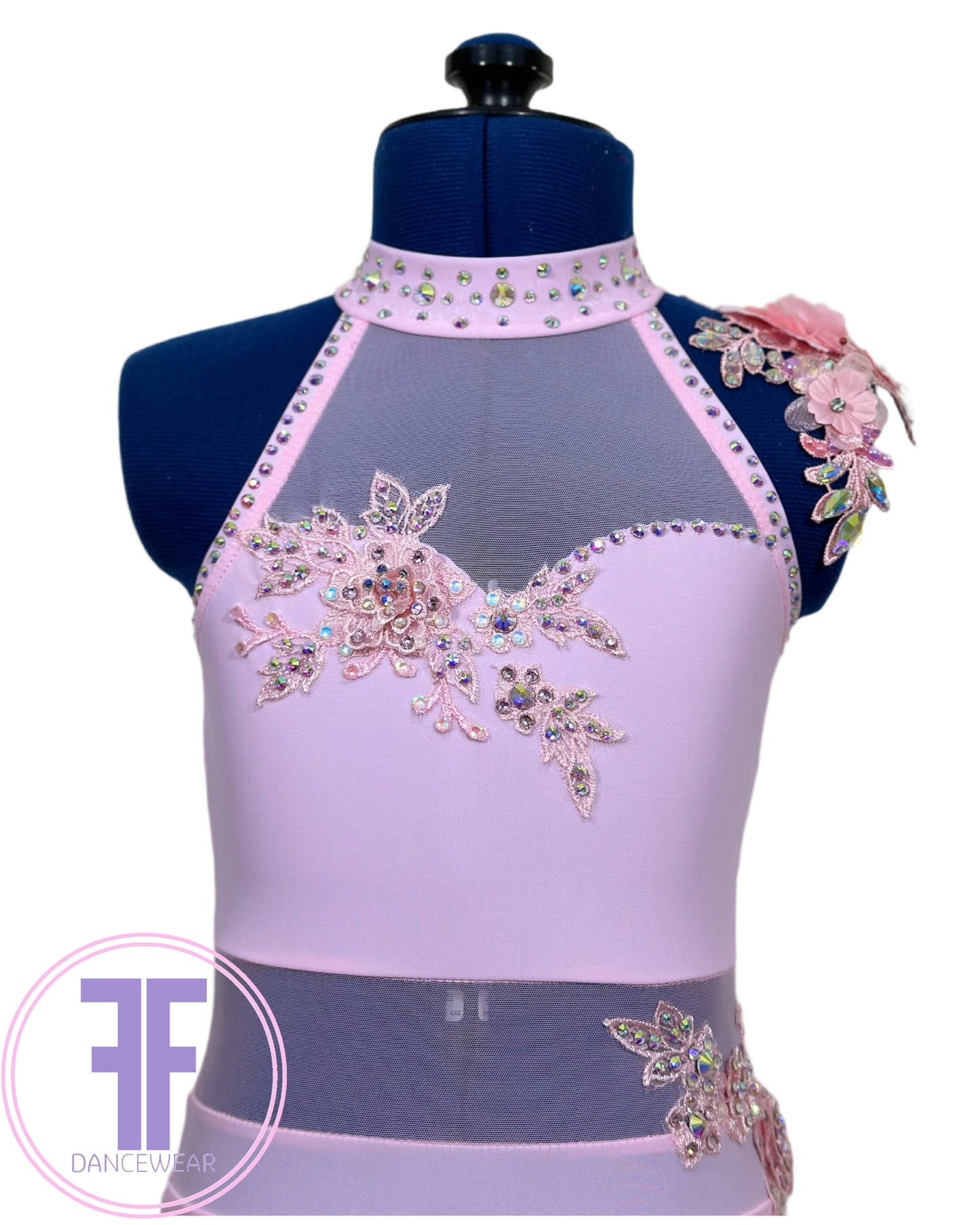 BESPOKE Pink Stoned Lyrical / Contemporary Dance Costume (7/8 yrs)