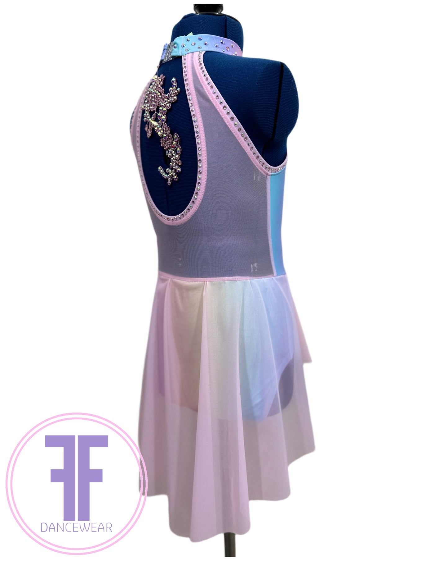 BESPOKE Pastel Rainbow & Pink Stoned Lyrical / Contemporary Dance Costume (7/8 yrs)