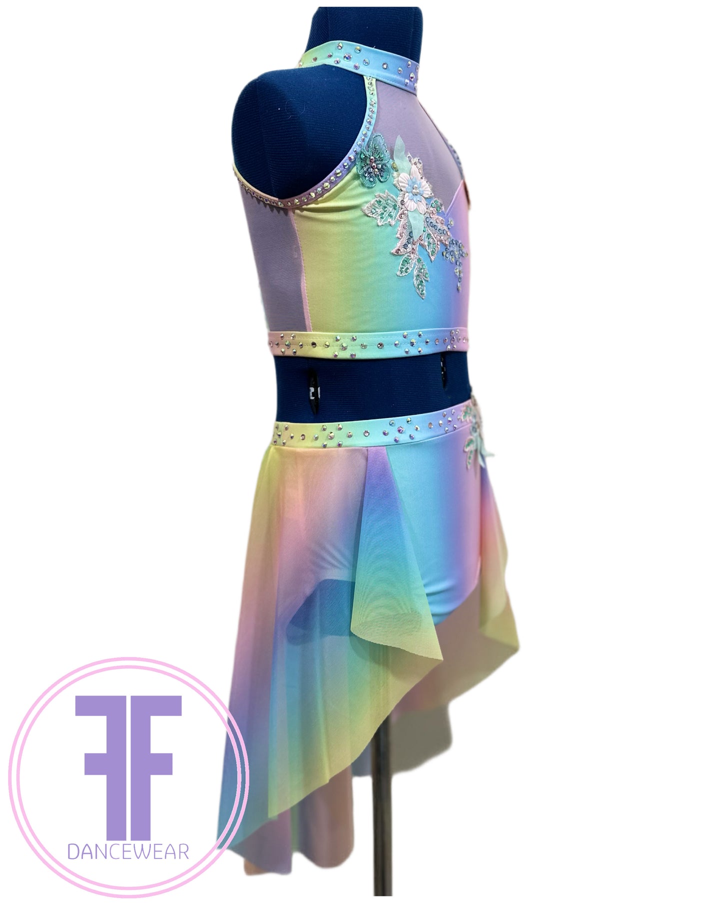 BESPOKE Pastel Rainbow Stoned Dance Costume for Lyrical / Contemporary (Age 7/8 yrs)
