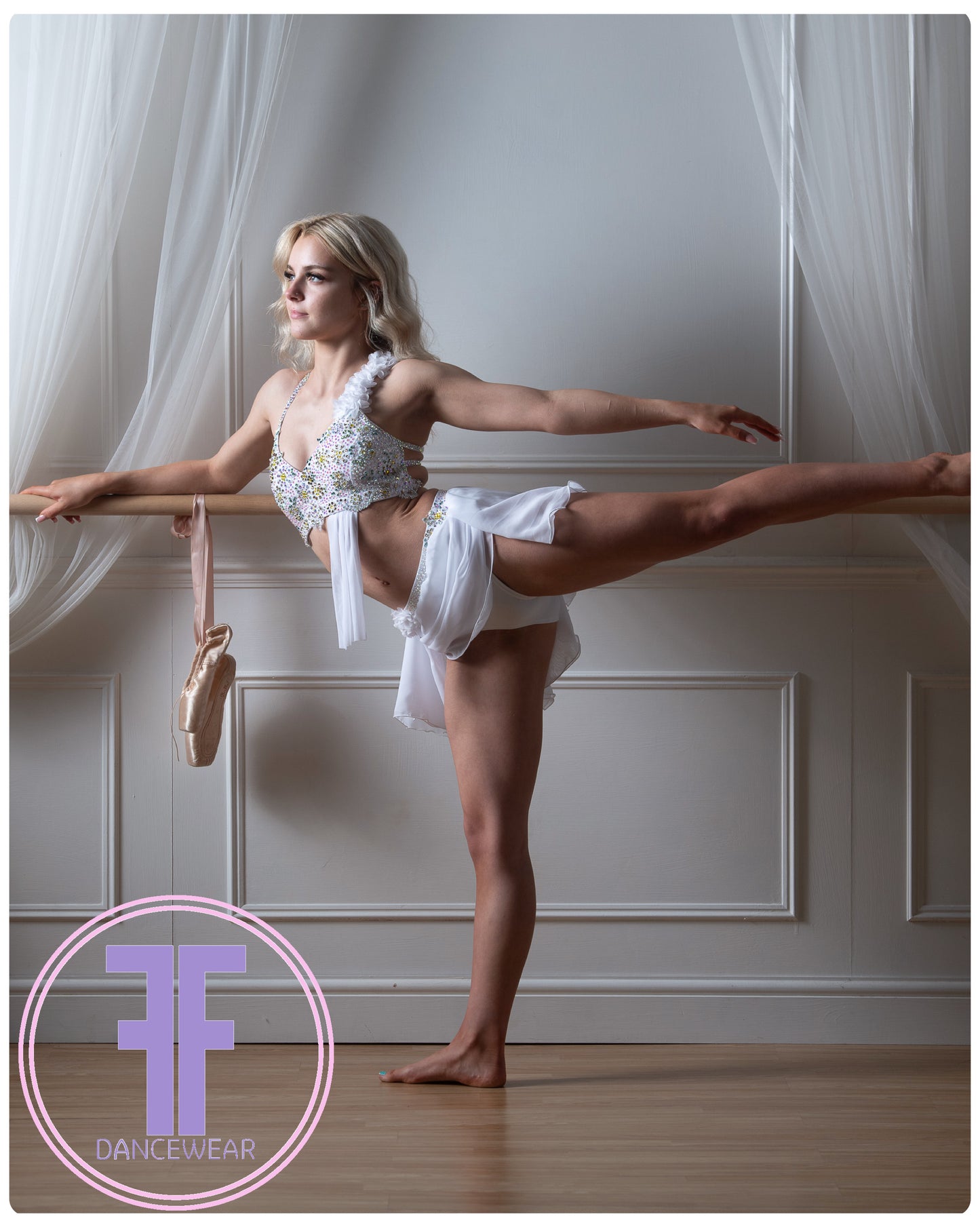 PRE-LOVED BESPOKE White Stoned Lyrical / Contemporary Dance Costume (Adult Extra Small)