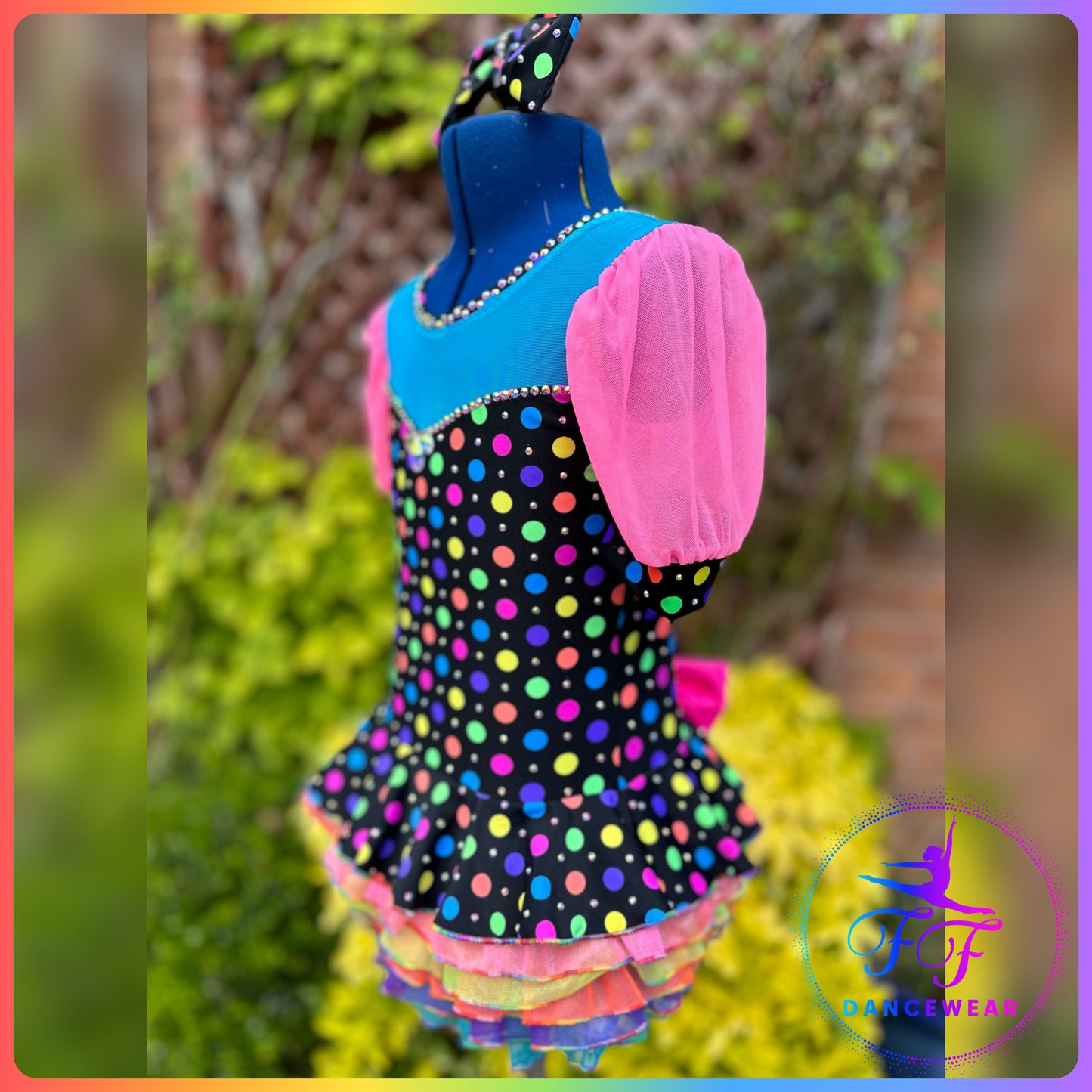 BESPOKE Neon Spots Stoned Modern / Tap / Jazz Dance Costume (Size 1 - 7/8 yrs)