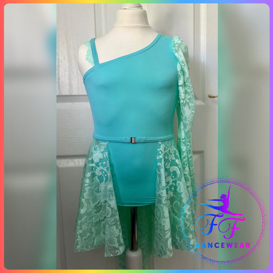 Mint Asymmetrical Leotard and separate open Lace Skirt Lyrical / Contemporary Dance Costume (Size 3a - 11/12 yrs)