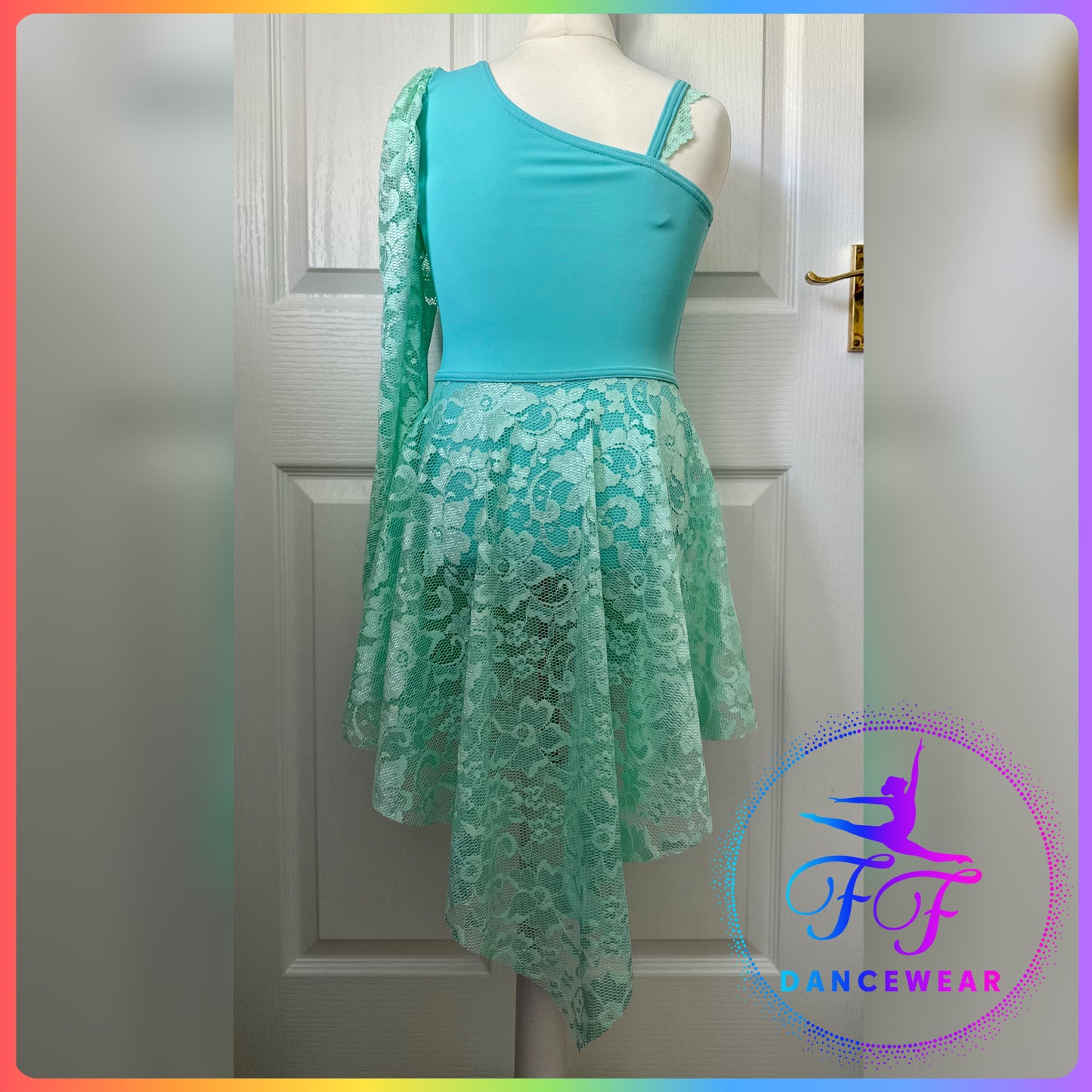 Mint Asymmetrical Leotard and separate open Lace Skirt Lyrical / Contemporary Dance Costume (Size 3a - 11/12 yrs)