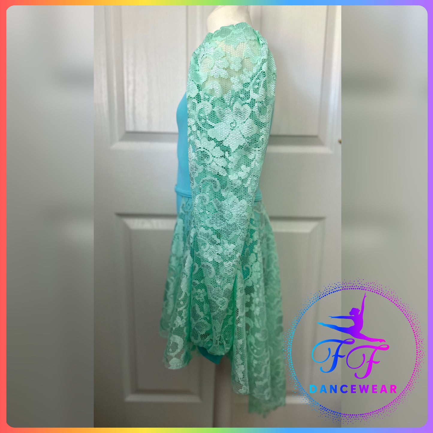 Mint Asymmetrical Leotard and separate open Lace Skirt Lyrical / Contemporary Dance Costume (Size 3a - 11/12 yrs)
