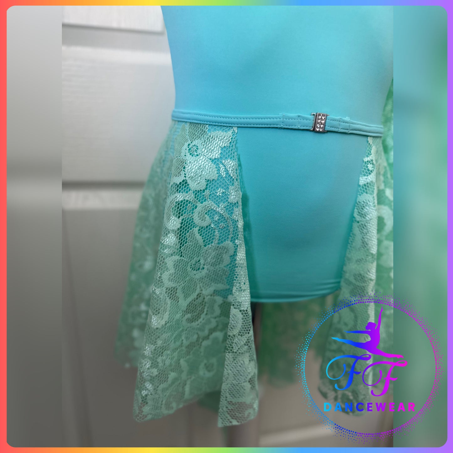Mint Asymmetrical Leotard and separate open Lace Skirt Lyrical / Contemporary Dance Costume (Size 3a - 11/12 yrs)