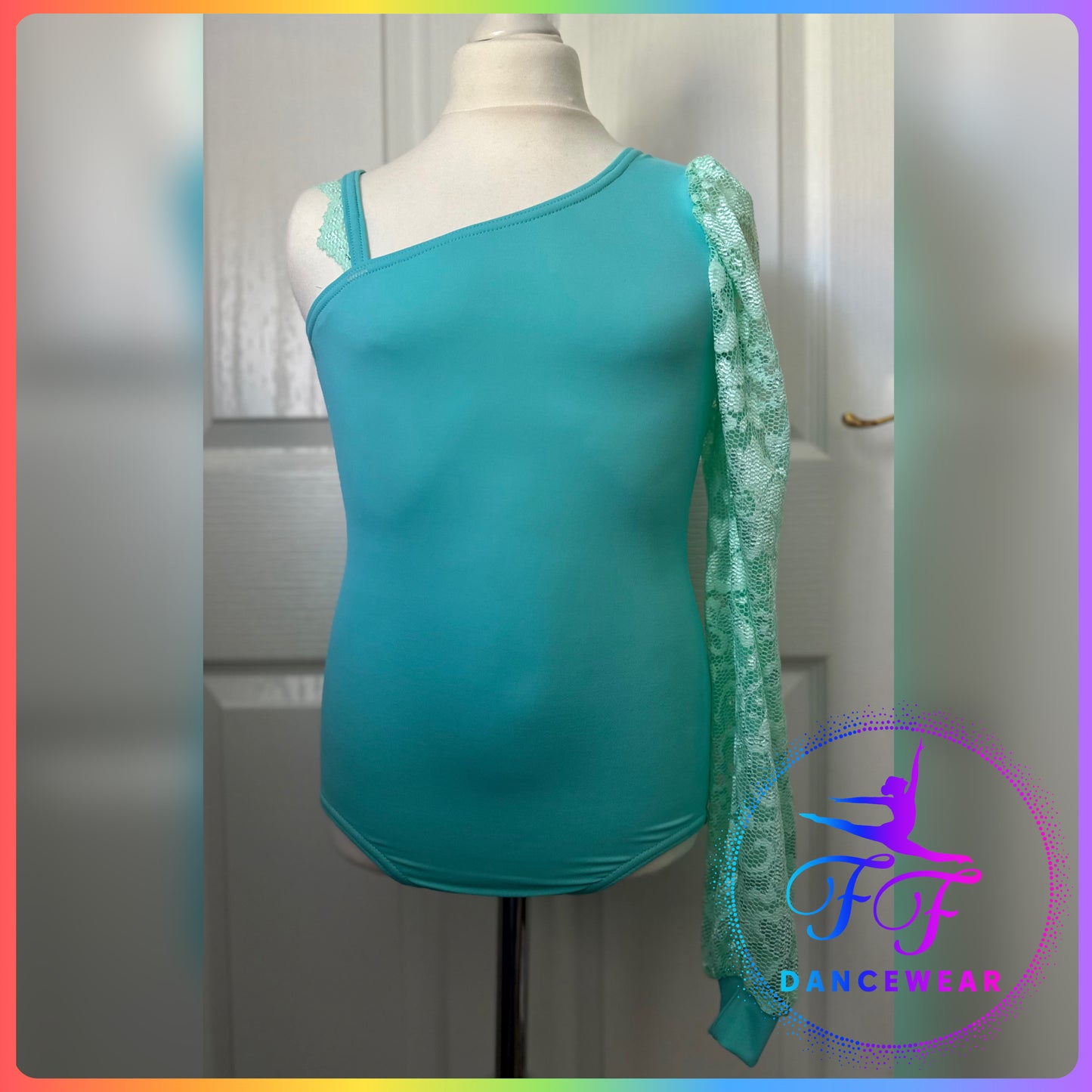 Mint Asymmetrical Leotard and separate open Lace Skirt Lyrical / Contemporary Dance Costume (Size 3a - 11/12 yrs)