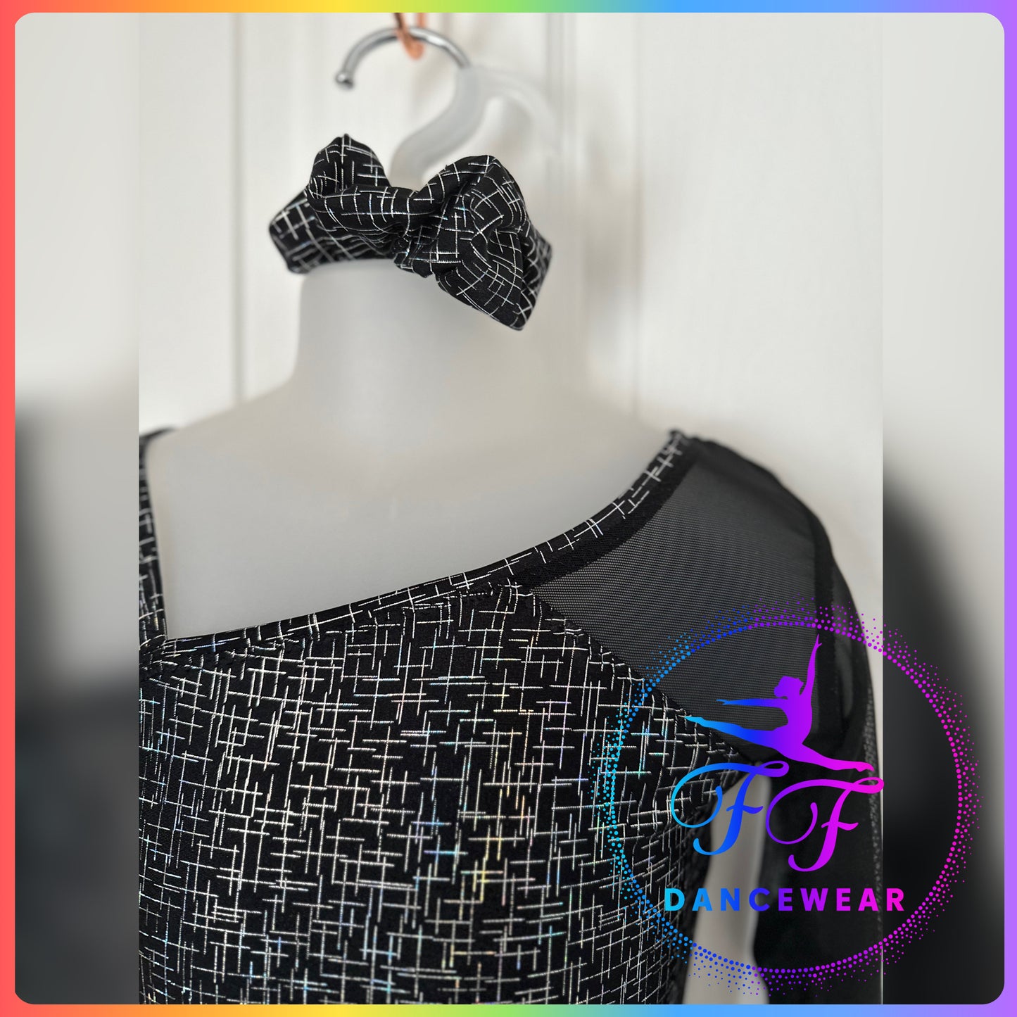 BESPOKE Black & Silver Holographic Short leg Unitard Acro / Modern Dance Costume (Size 2 - 9/10 yrs)