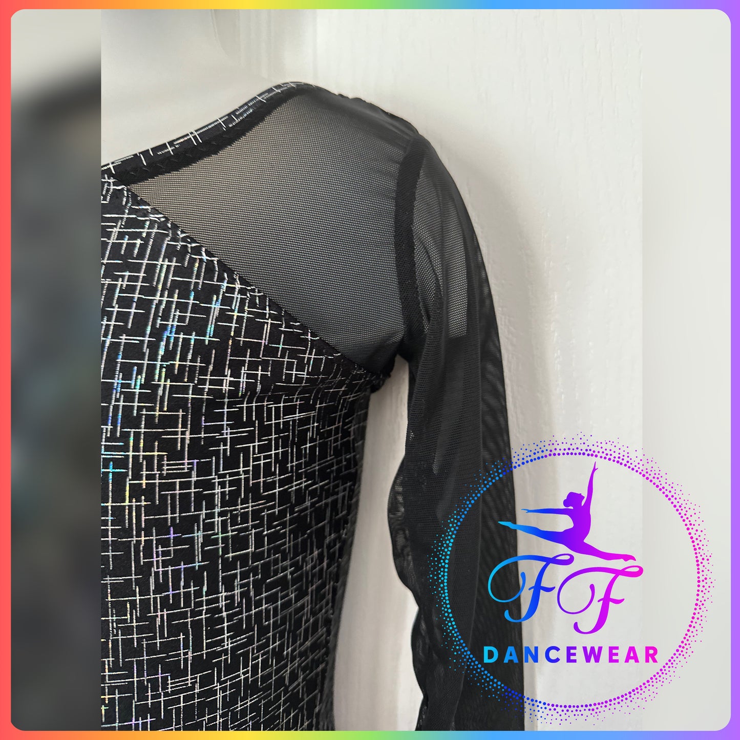 BESPOKE Black & Silver Holographic Short leg Unitard Acro / Modern Dance Costume (Size 2 - 9/10 yrs)