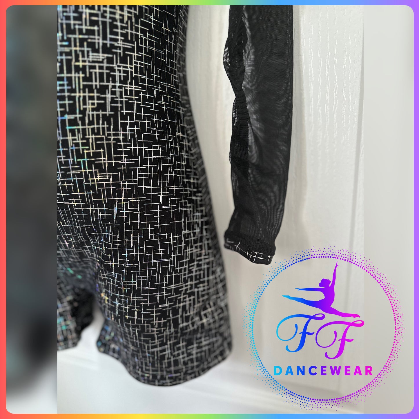 BESPOKE Black & Silver Holographic Short leg Unitard Acro / Modern Dance Costume (Size 2 - 9/10 yrs)