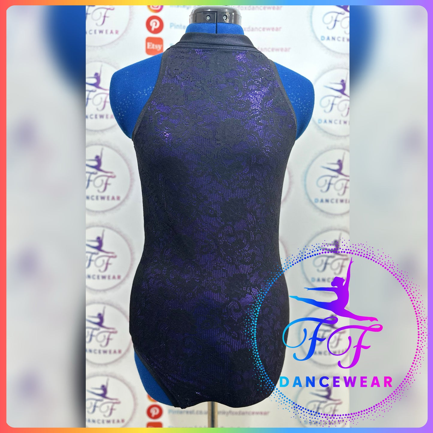 NEW EX-SAMPLE Metallic Purple Lycra & Black Lace Leotard Lyrical / Contemporary / Modern / Acro (Adult Medium)