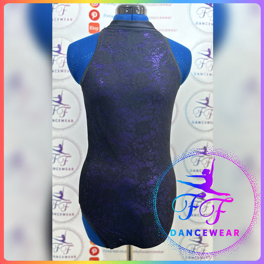 NEW EX-SAMPLE Metallic Purple Lycra & Black Lace Leotard Lyrical / Contemporary / Modern / Acro (Adult Medium)