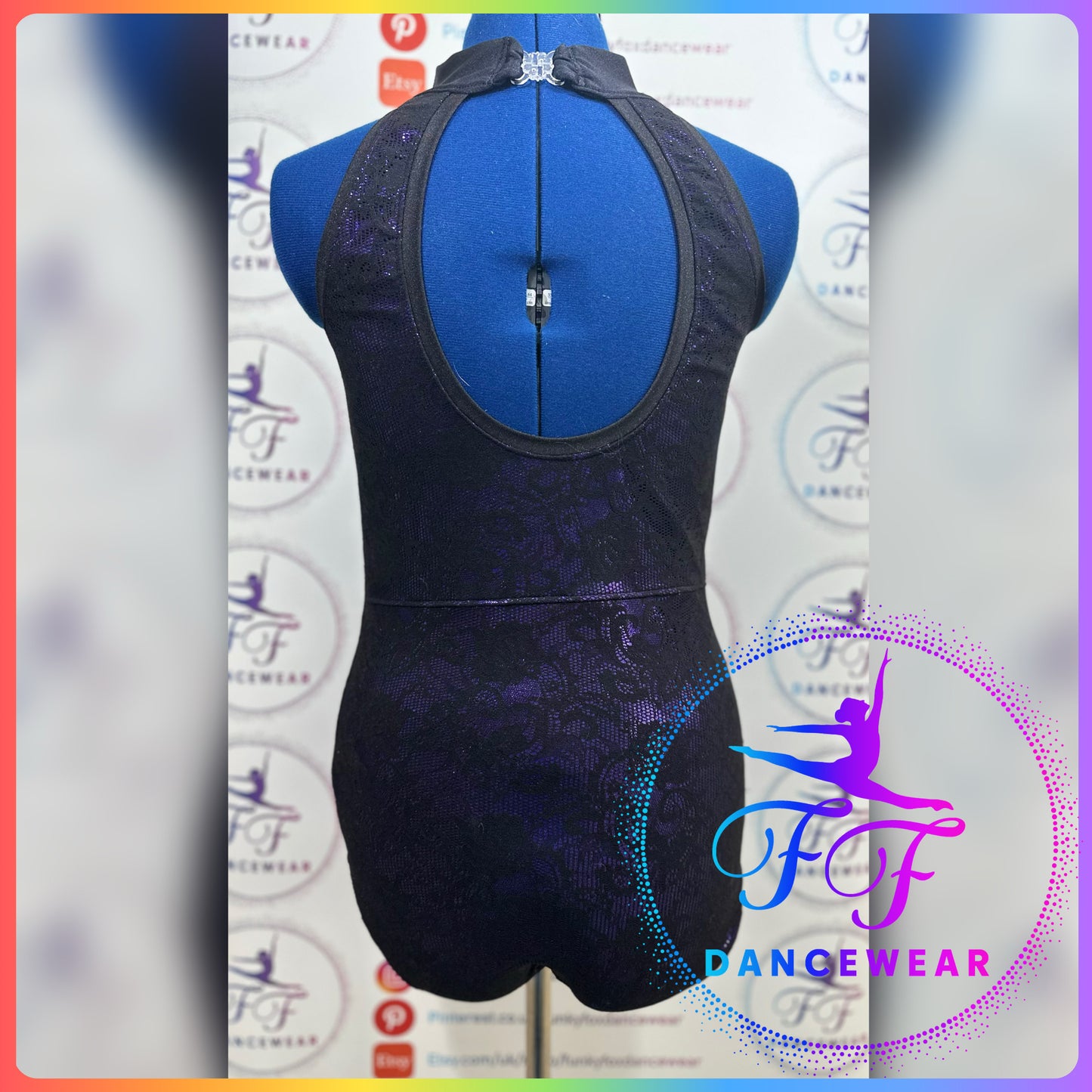 NEW EX-SAMPLE Metallic Purple Lycra & Black Lace Leotard Lyrical / Contemporary / Modern / Acro (Adult Medium)