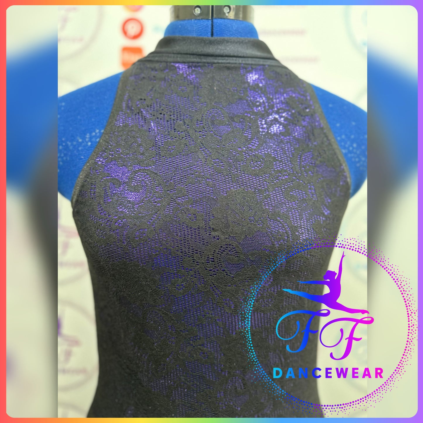 NEW EX-SAMPLE Metallic Purple Lycra & Black Lace Leotard Lyrical / Contemporary / Modern / Acro (Adult Medium)