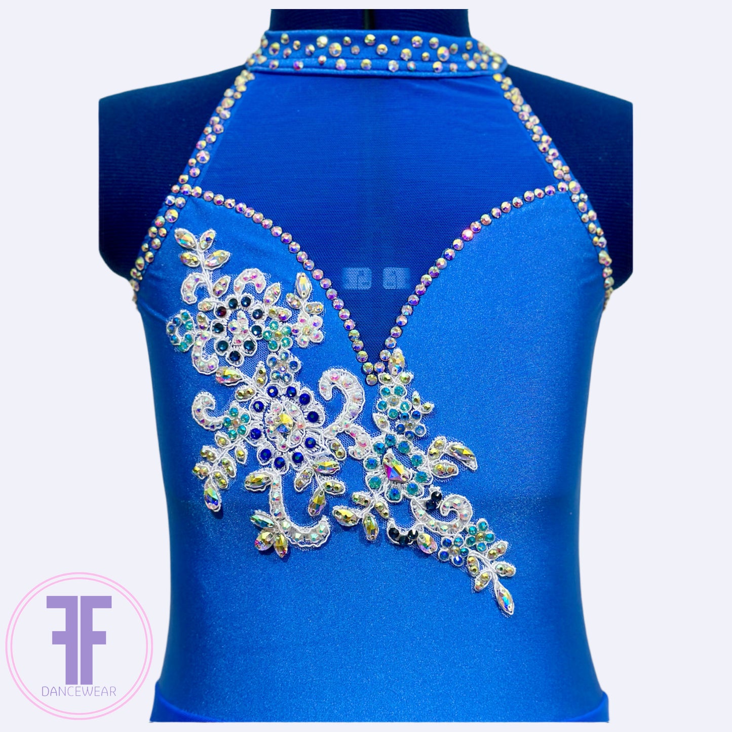 BESPOKE Cornflower Blue Stoned Lyrical / Contemporary Dance Costume (9/10 yrs)