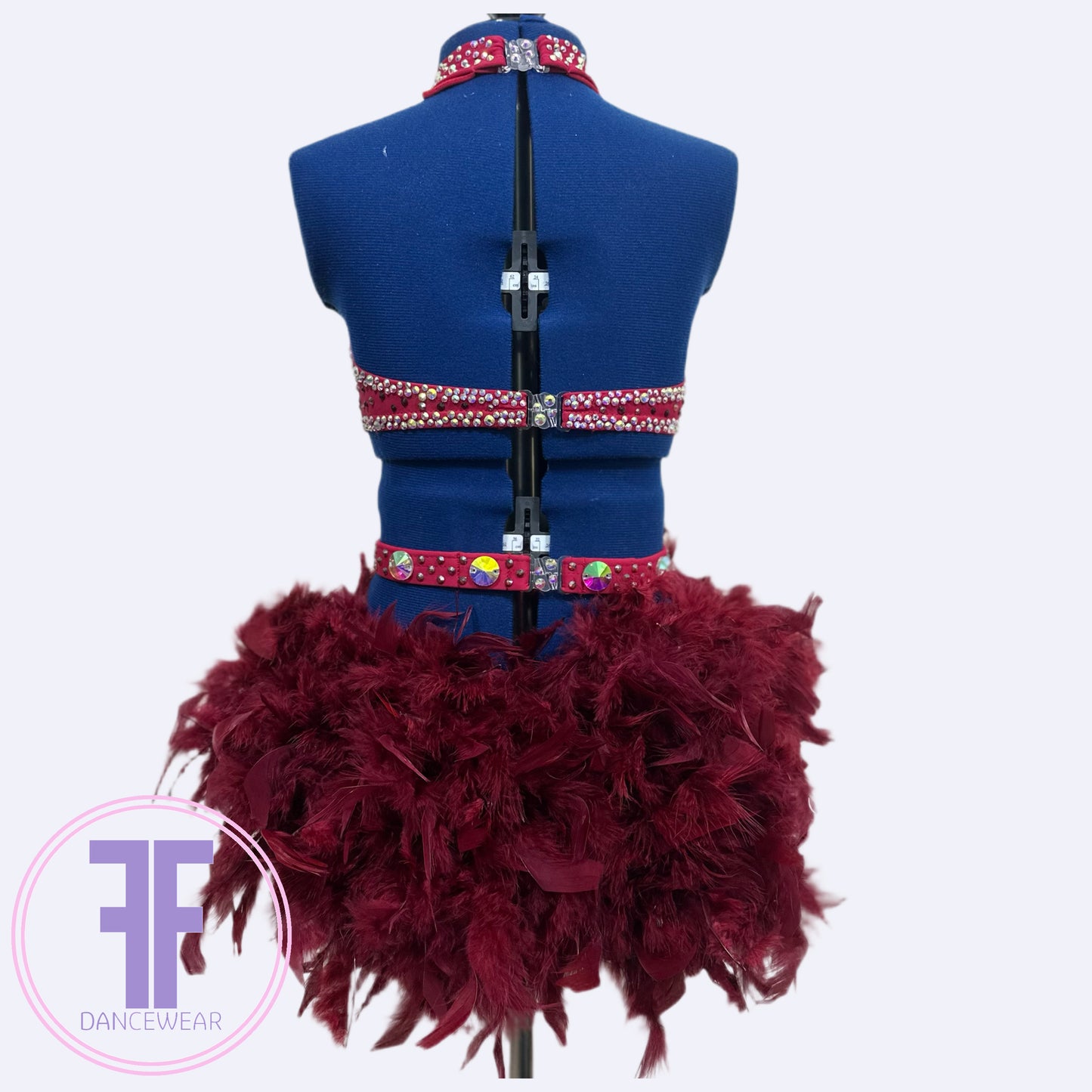 BESPOKE Burgundy Feather Bustle Stoned Modern / Tap Dance Costume (9/10 yrs)