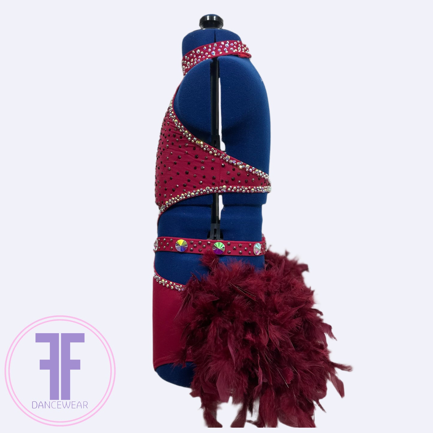 BESPOKE Burgundy Feather Bustle Stoned Modern / Tap Dance Costume (9/10 yrs)
