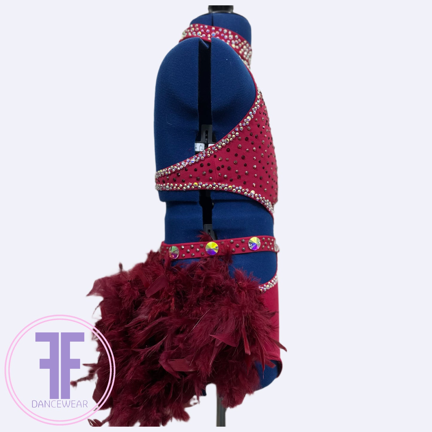 BESPOKE Burgundy Feather Bustle Stoned Modern / Tap Dance Costume (9/10 yrs)