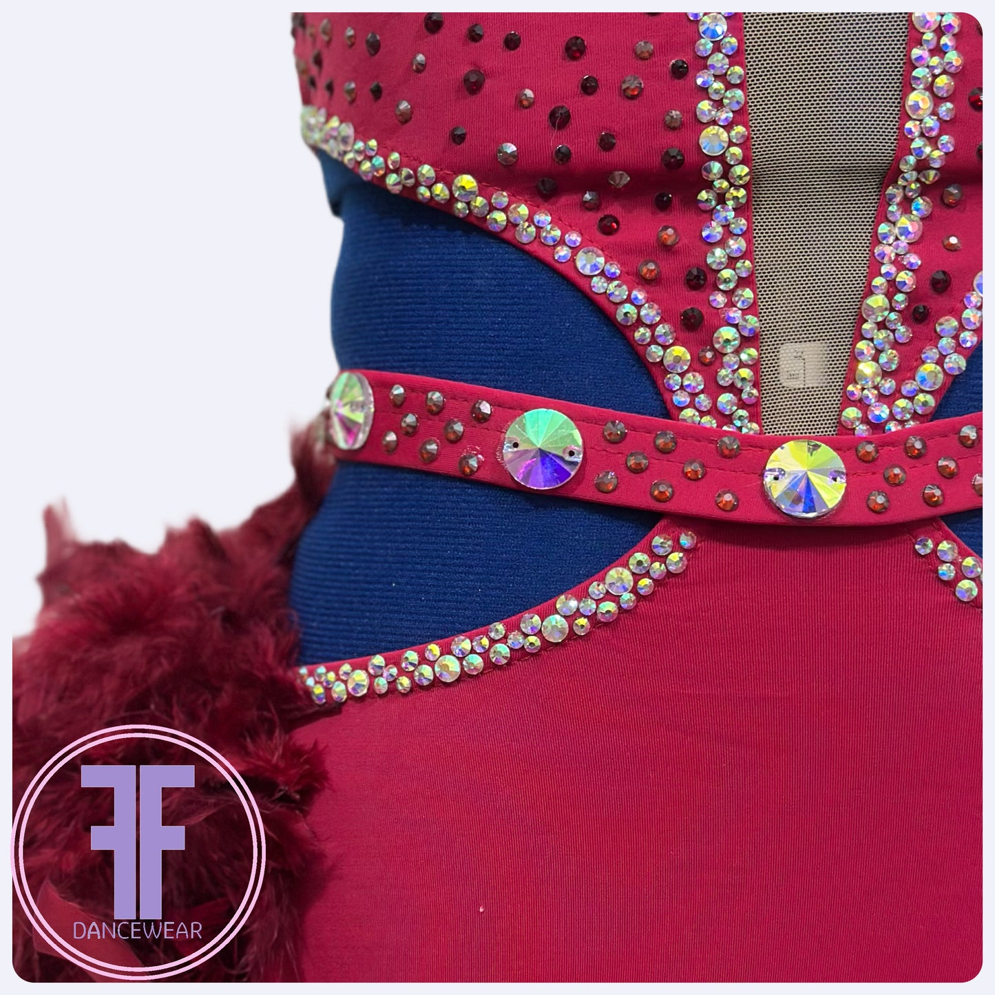 BESPOKE Burgundy Feather Bustle Stoned Modern / Tap Dance Costume (9/10 yrs)