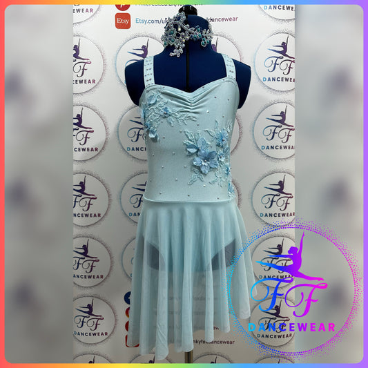 BESPOKE Aqua Blue Wide Strap Leotard Lyrical / Contemporary Dance Costume (Size 1 7/8 yrs)
